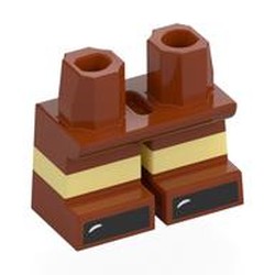 LEGO part 16709pats44pr0001 Leg Short with Bright Light Yellow Stripe Pattern with Black Toes print in Dark Orange