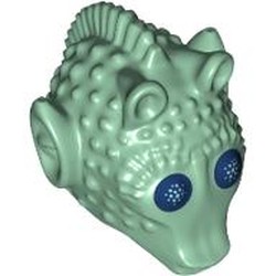 LEGO part 47545pr0001 Minifig Head Special, Rodian with Dark Blue Eyes Print (Greedo) in Sand Green