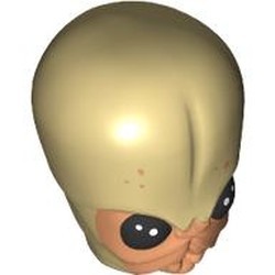 LEGO part 16471pr0001 Minifig Head Special, Bith with Black Eyes and Nougat Mouth Print (Musician) in Brick Yellow/ Tan