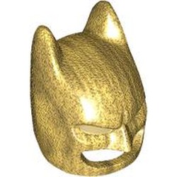 LEGO part 3320pat0003 Mask, Batman Cowl with Tan Eyes pattern in Warm Gold/ Pearl Gold