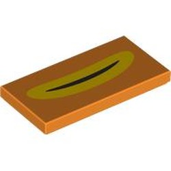 LEGO part 87079pr0107 Tile 2 x 4 with Blakc Curved Line with Yellow Outline (Mouth) Print in Bright Orange/ Orange