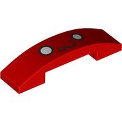 LEGO part 93273pr0029 Slope Curved 4 x 1 Double with No Studs with White Eyes, Black Squiggly Mouth print in Bright Red/ Red