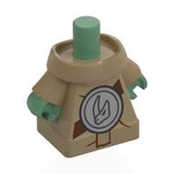 LEGO part 7789pr0001 Minifig Body, Grogu with Silver Shield, Reddish Brown Strap print in Sand Green