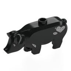 LEGO part 87621pr0006 Animal, Pig, Large with Dark Bluish Grey Spots, Heart print in Black