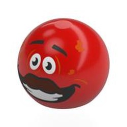 LEGO part 32474pr0003 Technic Ball Joint with Face, Black Eyebrows, White Eyes, Reddish Brown Moustache, Smile print in Bright Red/ Red