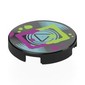 Tile Round 2 x 2 with Vinyl Record, Medium Azure Grooves, Center, Lime/Magenta Rectangle, Splotches print