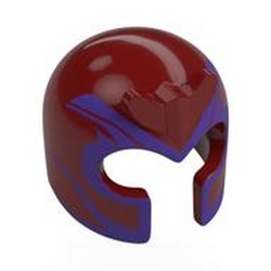 LEGO part 10305pr0003 Helmet with Front Prongs with Dark Purple Decorations Print in Dark Red