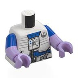 LEGO part 973g28c39h39pr0001 Torso, Dual Molded Arms with Pilot Suit, Hose, New Republic Logo print, Blue Sleeves Pattern, Lavender Arms and Hands in White