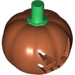 LEGO part 20695pr0001 Costume / Mask, Pumpkin with Jack O' Lantern Face and Green Stem Print in Dark Orange