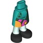 Minidoll Hips and Mid-Length Skirt with Ankles Light Aqua with Black Boots, Dark Gree/Dark Pink/Orange Patches print