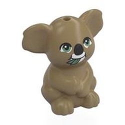 LEGO part 8065pr0001 Animal Koala, Sitting with Black Nose, White Mouth, Olive Green Eyes, Leaves print in Sand Yellow/ Dark Tan