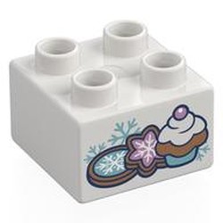 LEGO part 3437pr0083 Duplo Brick 2 x 2 with print in White