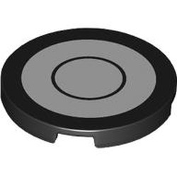 LEGO part 67095pr0015 Tile Round 3 x 3 with 2 White Circles print in Black