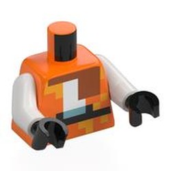 LEGO part 973c27h03pr0011 Torso, White Arms, Black Hands with print in Bright Orange/ Orange
