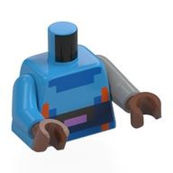 LEGO part 973e154pr0001 Torso, Odd Arms, Left Light Bluish Grey Arm, Right Dark Azure Arm, Medium Brown Hands with print in Dark Azure