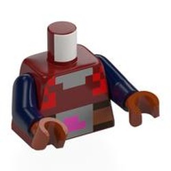 LEGO part 973c05h78pr0001 Torso, Dark Blue Arms, Sienna Brown Hands with print in Dark Red