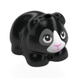 LEGO part 6907pr0003 Animal, Guinea Pig with White Face, Bright Pink Noes, Dark Bluish Grey Spot Over Eye print in Black
