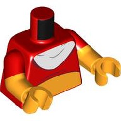 LEGO part 973g22c38h38pr0001 Torso, Dual Molded Arms with Red Sleeves Pattern, Bright Orange Arms, Hands with print in Bright Red/ Red