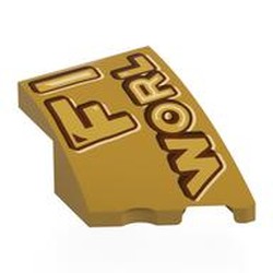 LEGO part 80178pr0007 Slope Curved 3 x 2 with Stud Notch Right with print in Warm Gold/ Pearl Gold