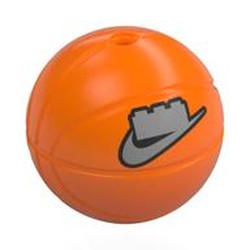LEGO part 7421pr0002 Minifig Head Special, Basketball with Silver LEGO Brick, Nike Logo print in Bright Orange/ Orange