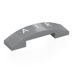 LEGO part 93273pr0035 Brick Curved 4 x 1 Double with No Studs with White 'AIR' print in Medium Stone Grey/ Light Bluish Gray