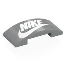 LEGO part 7547pr0011 Brick Curved 4 x 2 Double with White NIKE Logo print in Medium Stone Grey/ Light Bluish Gray