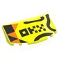 Windscreen, Curved 6 x 2 x 2 with Black, Orange Shapes, Black 'OKX' print