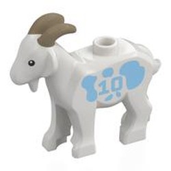 LEGO part 5170pr0003 Animal, Goat with Dark Tan Horns, Bright Light Blue Spots''10' print in White