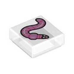 LEGO part 3070bpr9890 Tile 1 x 1 with Pink Worm print in Transparent/ Trans-Clear