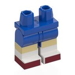 LEGO part 970c28pat27pr0001 Hips with Blue Legs and White Boots Pattern with Tan Knees, Dark Red Shoes print in Bright Blue/ Blue
