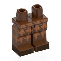LEGO part 970c19pr0013 Hips and Reddish Brown Legs with Medium Nougat Plaid Decorations, Dark Brown Shoes print in Reddish Brown
