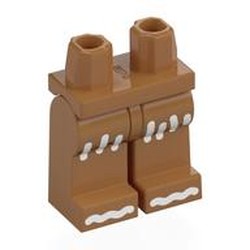 LEGO part 970c23pr0005 Hips and Medium Nougat Legs with Ginger Bread, White Icing print in Medium Nougat