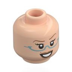 LEGO part 28621pr0187 Minifig Head Fairy Godmother, Nougat Eyebrows, Peach Lips, Silver Half Glasses, Smile, Raised Eyebrow / Shocked in Light Nougat