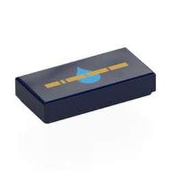 LEGO part 3069bpr0306 Tile 1 x 2 with Gold Stripe, Dark Azure Water Droplet print in Earth Blue/ Dark Blue