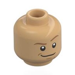 LEGO part 28621pr0188 Minifig Head Prince Charming, Nougat Eyebrows, Chin Dimple, Crooked Smile, Raised Eyebrow / Angry Scowl in Warm Tan