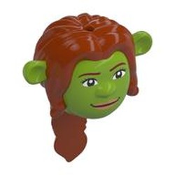 LEGO part 118710pat0001 Head Special, Ogre with Dark Orange Long Hair pattern, with Dark Brown Eyebrows, Nougat Lips print (Fiona) in Bright Yellowish Green/ Lime