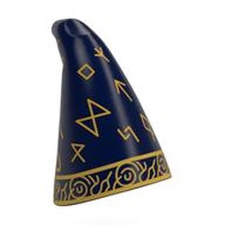 LEGO part 17349pr0004 Hat Cone Drooping with Gold Trim, Runes print in Earth Blue/ Dark Blue