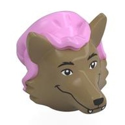 LEGO part 118711pat0001 Head Special, Wolf with Bright Pink Bonnet pattern, Face print in Sand Yellow/ Dark Tan