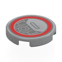 LEGO part 14769pr0034 Tile Round 2 x 2 with print in Medium Stone Grey/ Light Bluish Gray