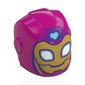 Helmet with Armor Plates and Ear Protectors with Gold Mask, White Eyes, Bright Light Blue Hear, Dark Purple Frame print (Ironheart)