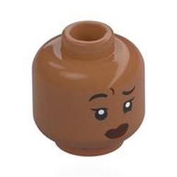 LEGO part 28621pr0107 Minifig Head with print in Sienna Brown
