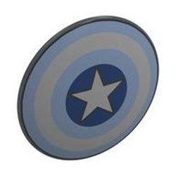LEGO part 75902pr0039 Shield Round Bowed with White Star, Blue/Bright Light Blue/White Circles print in Dark Stone Grey / Dark Bluish Gray