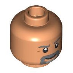 LEGO part 28621pr0057 Minifig Head, Dark Bluish Grey Eyebrows, Moustache, Beard with Light Bluish Grey Patch in Nougat