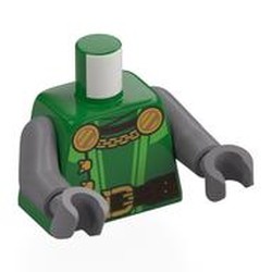 LEGO part 973c30h30pr0010 Torso, Flat Silver Arms and Hands with print in Dark Green/ Green