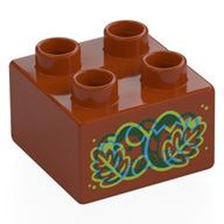 LEGO part 3437pr0075 Duplo Brick 2 x 2 with print in Dark Orange