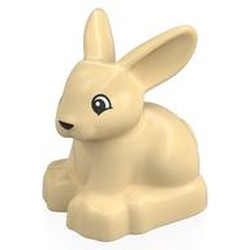 LEGO part 20046pr0003 Duplo Animal Rabbit with Head Raised and Black Nose Print in Brick Yellow/ Tan