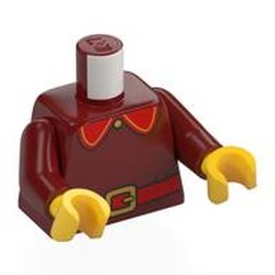 LEGO part 973c10h01pr0008 Torso, Red Collar, Gold Trim, Red Belt, Gold Belt Buckle print, Dark Red Arms, Yellow Hands in Dark Red