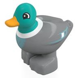 LEGO part 19011pr0004 Duplo Animal Duck with print in Medium Stone Grey/ Light Bluish Gray