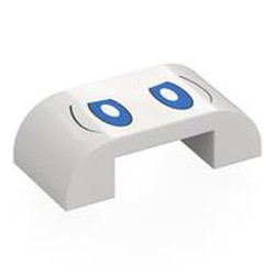 LEGO part 7526pr0001 Brick Curved Double 2 x 4 with 2 x 2 x 2/3 Cutout with print in White