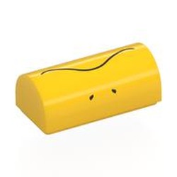 LEGO part 3563pr0003 Brick Curved 1 x 2 x 2/3 Double Curved Top, No Studs with print in Bright Yellow/ Yellow